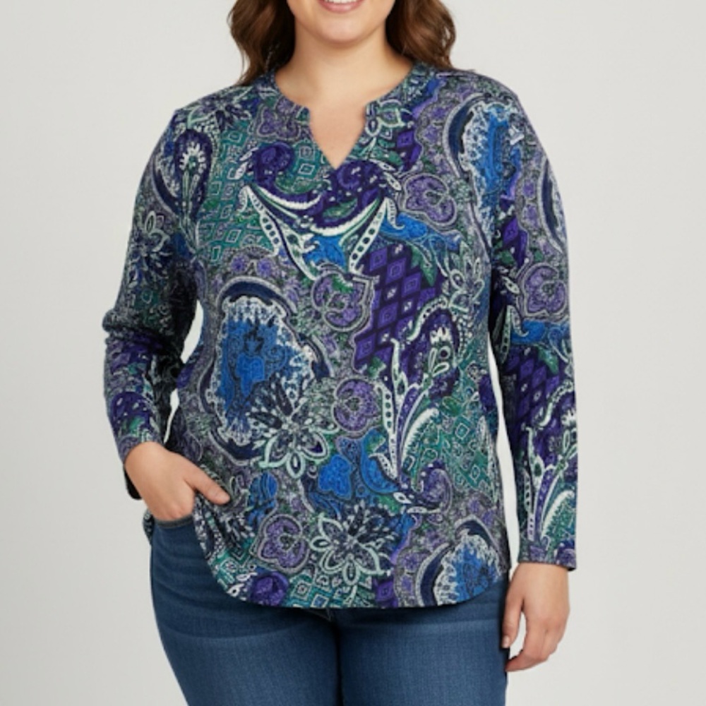 Maggie Barnes Colorful Floral Paisley Pullover 3/4 Sleeve Blouse Size 5X